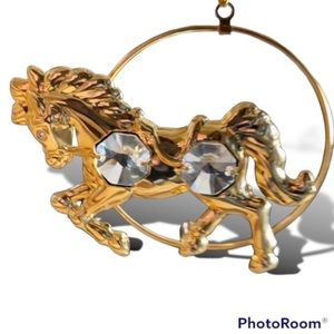 Crystal HORSE / STALLION Vintage 24K Gold Plated Christmas Ornament
